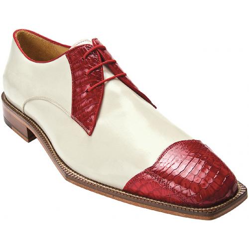Belvedere "Fano" Red / Cream Genuine Crocodile and Calf Shoes